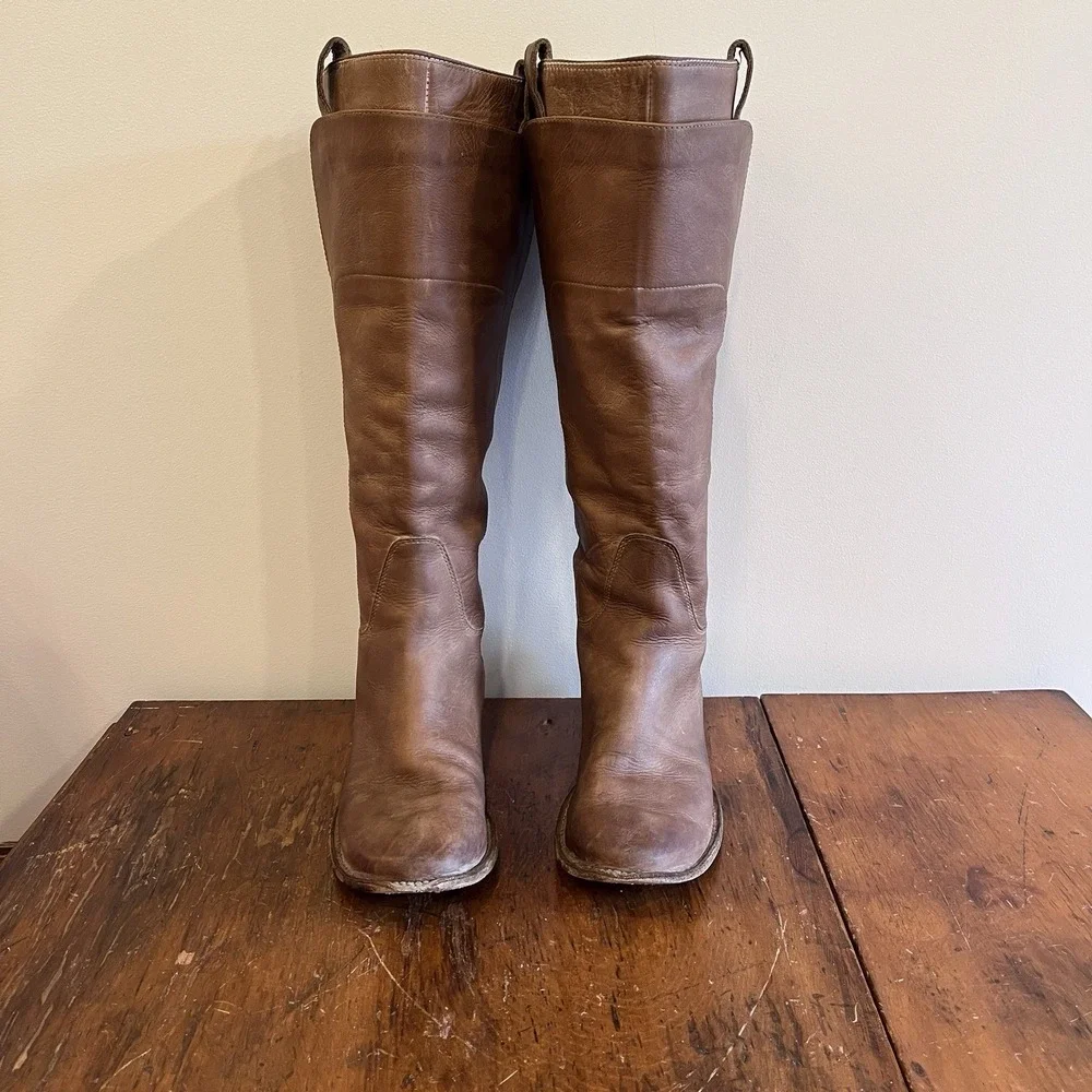 FRYE Boots Paige‎ Tall Riding Tan Leather Boots 77534 - Women's Size 7.5 B